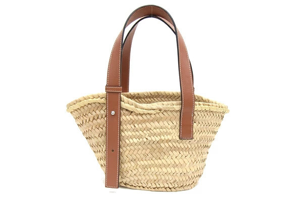 Loewe Leather Bag Bucket Shoulder Basket Raffia Brown Anagram
